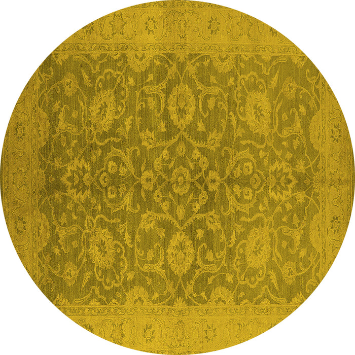 Round Machine Washable Oriental Yellow Industrial Rug, wshurb1132yw