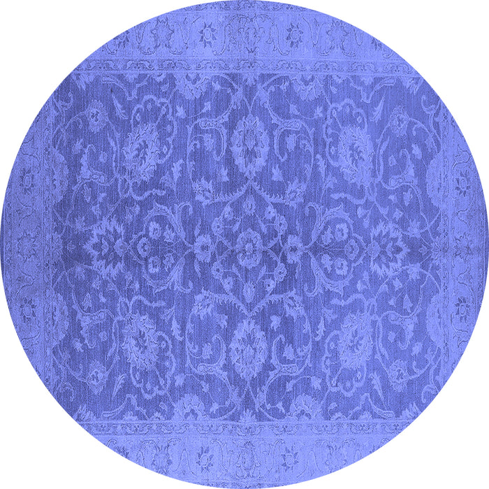 Round Machine Washable Oriental Blue Industrial Rug, wshurb1132blu