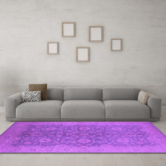 Machine Washable Oriental Purple Industrial Area Rugs in a Living Room, wshurb1132pur