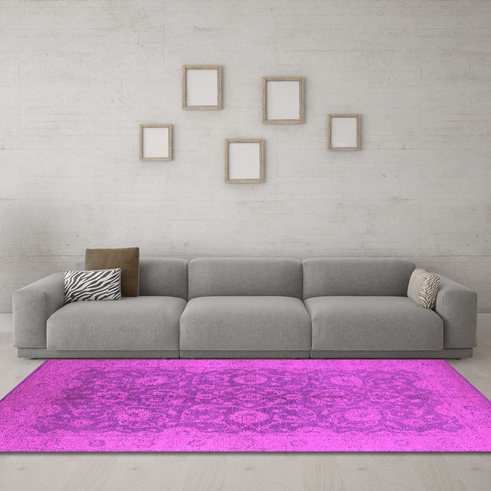 Machine Washable Oriental Pink Industrial Rug in a Living Room, wshurb1132pnk