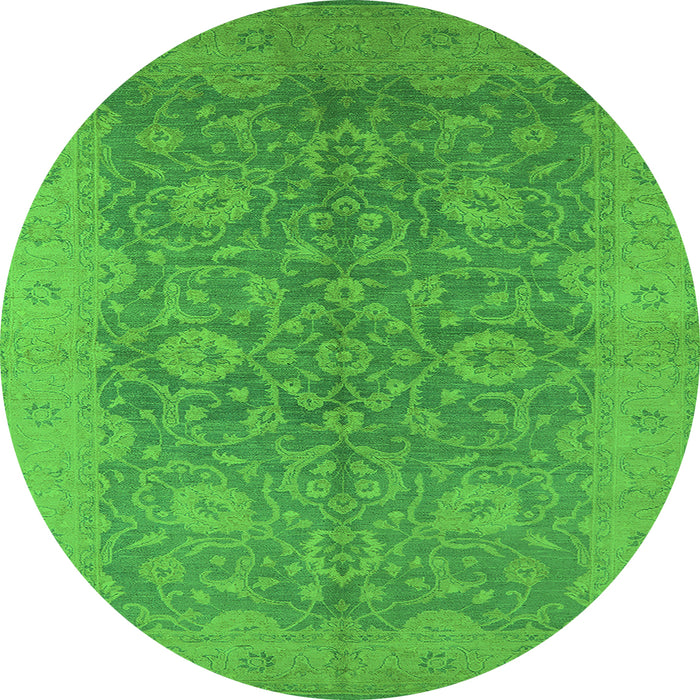 Round Machine Washable Oriental Green Industrial Area Rugs, wshurb1132grn