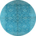 Round Machine Washable Oriental Light Blue Industrial Rug, wshurb1132lblu