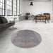 Round Mid-Century Modern Rosy Brown Pink Oriental Rug in a Office, urb1132