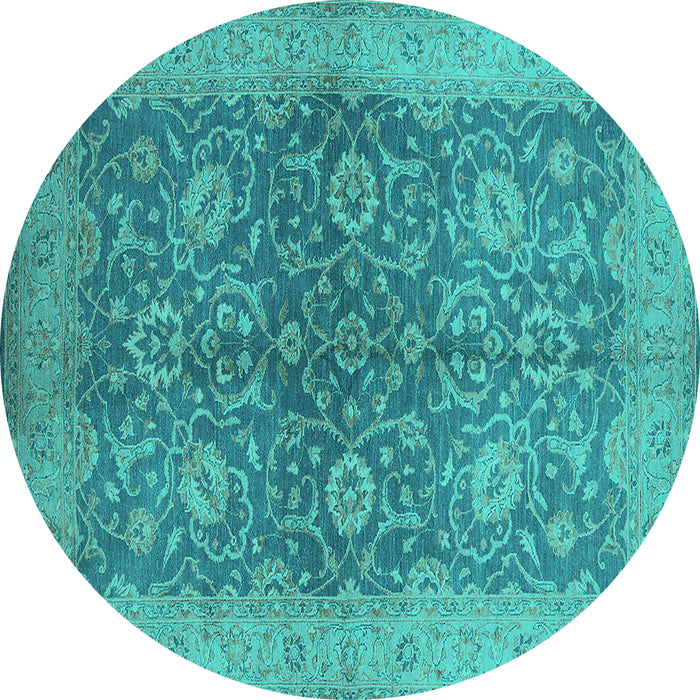 Round Oriental Turquoise Industrial Rug, urb1133turq