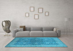 Machine Washable Oriental Light Blue Industrial Rug in a Living Room, wshurb1133lblu