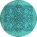 Round Machine Washable Oriental Turquoise Industrial Area Rugs, wshurb1133turq