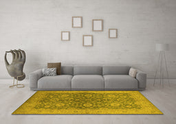 Machine Washable Oriental Yellow Industrial Rug in a Living Room, wshurb1133yw