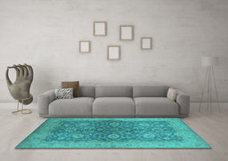 Machine Washable Oriental Turquoise Industrial Area Rugs in a Living Room,, wshurb1133turq