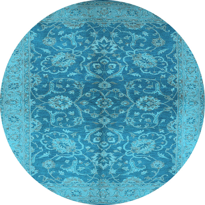 Round Machine Washable Oriental Light Blue Industrial Rug, wshurb1133lblu