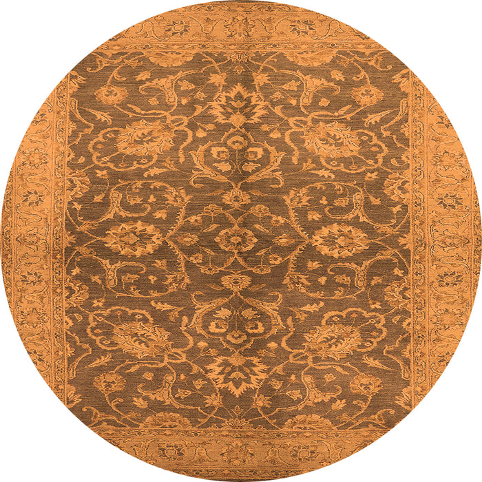 Round Machine Washable Oriental Orange Industrial Area Rugs, wshurb1133org