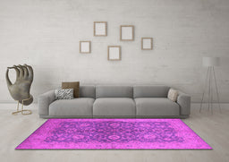 Machine Washable Oriental Pink Industrial Rug in a Living Room, wshurb1133pnk