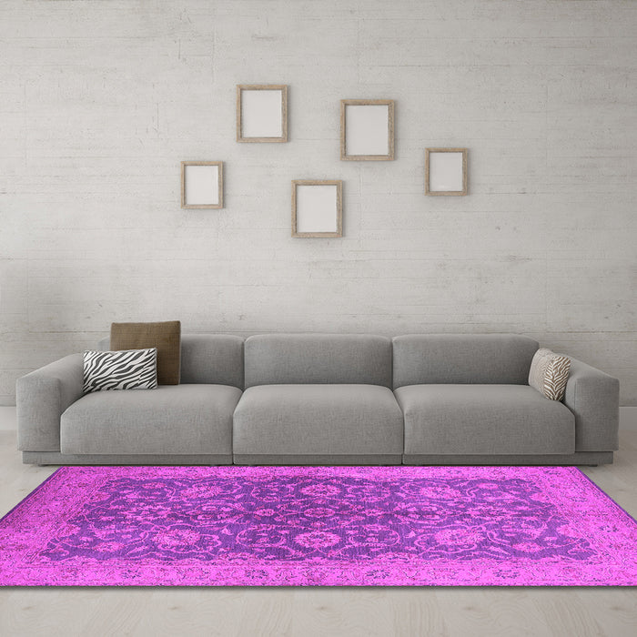 Machine Washable Oriental Pink Industrial Rug in a Living Room, wshurb1133pnk