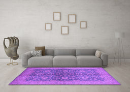 Machine Washable Oriental Purple Industrial Area Rugs in a Living Room, wshurb1133pur