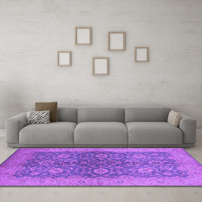 Machine Washable Oriental Purple Industrial Area Rugs in a Living Room, wshurb1133pur