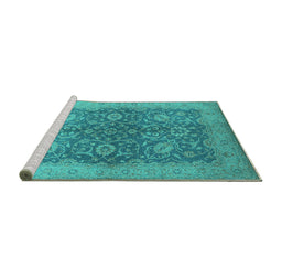 Sideview of Machine Washable Oriental Turquoise Industrial Area Rugs, wshurb1133turq