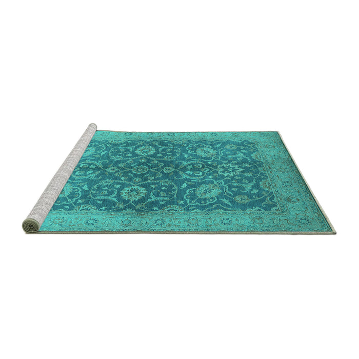 Sideview of Machine Washable Oriental Turquoise Industrial Area Rugs, wshurb1133turq