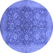 Round Machine Washable Oriental Blue Industrial Rug, wshurb1133blu