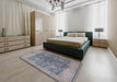 Mid-Century Modern Dark Gray Oriental Rug in a Bedroom, urb1133