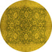 Round Machine Washable Oriental Yellow Industrial Rug, wshurb1133yw