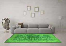Machine Washable Oriental Green Industrial Area Rugs in a Living Room,, wshurb1133grn