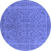 Round Machine Washable Oriental Blue Industrial Rug, wshurb1134blu