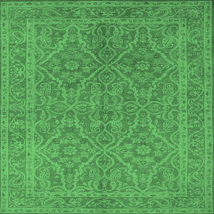Square Machine Washable Oriental Emerald Green Industrial Area Rugs, wshurb1134emgrn