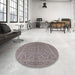 Round Mid-Century Modern Sandstone Brown Oriental Rug in a Office, urb1134