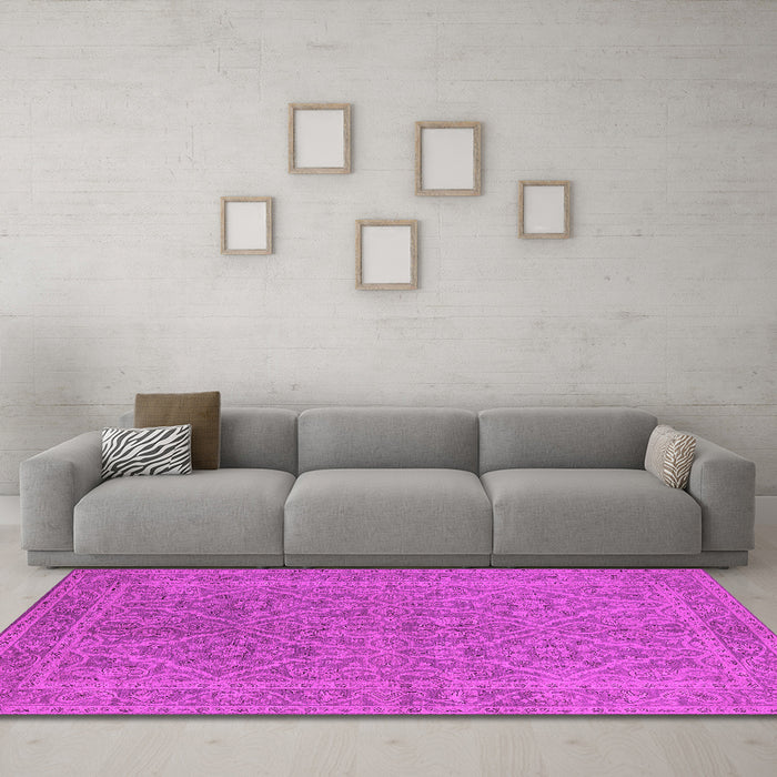 Machine Washable Oriental Pink Industrial Rug in a Living Room, wshurb1134pnk