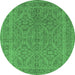 Round Oriental Emerald Green Industrial Rug, urb1134emgrn