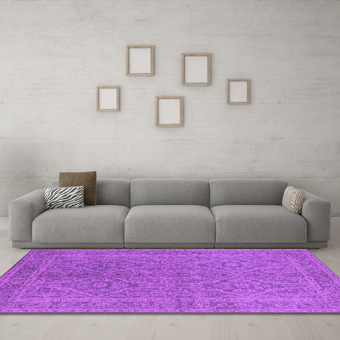 Machine Washable Oriental Purple Industrial Area Rugs in a Living Room, wshurb1134pur