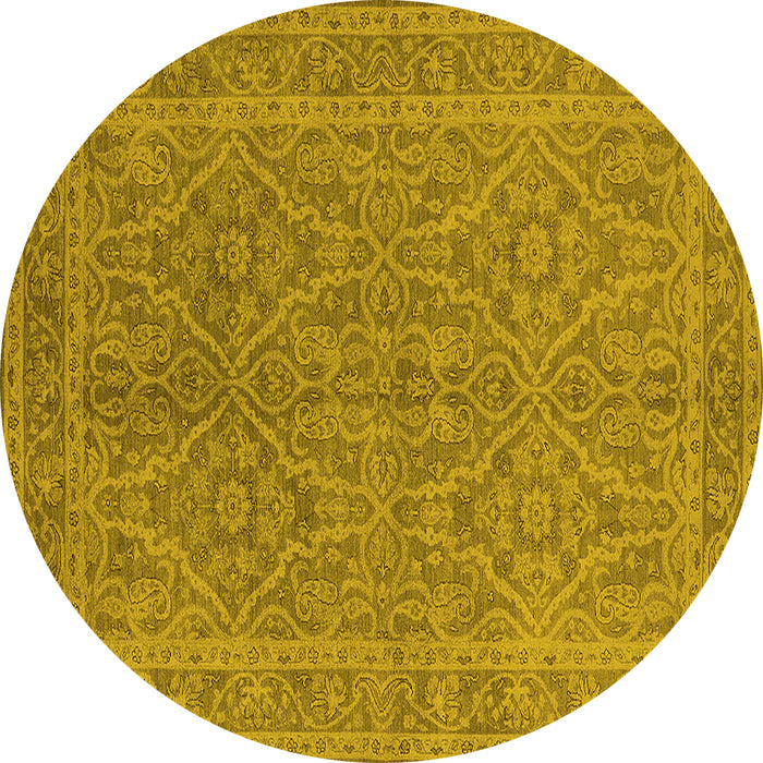Round Machine Washable Oriental Yellow Industrial Rug, wshurb1134yw