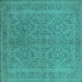 Square Machine Washable Oriental Turquoise Industrial Area Rugs, wshurb1134turq