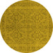 Round Oriental Yellow Industrial Rug, urb1134yw