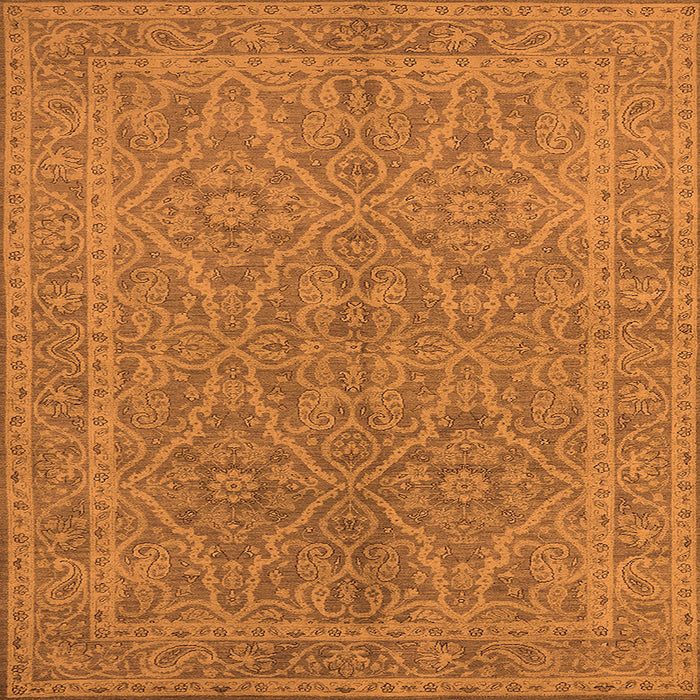 Square Machine Washable Oriental Orange Industrial Area Rugs, wshurb1134org