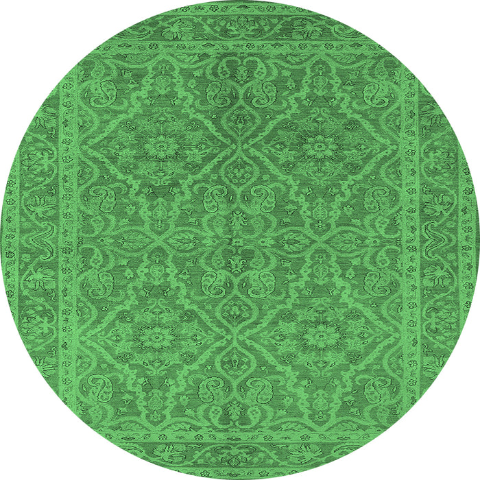 Round Machine Washable Oriental Emerald Green Industrial Area Rugs, wshurb1134emgrn