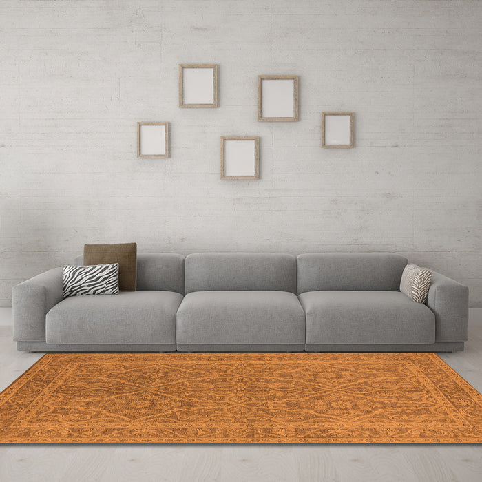 Machine Washable Oriental Orange Industrial Area Rugs in a Living Room, wshurb1134org