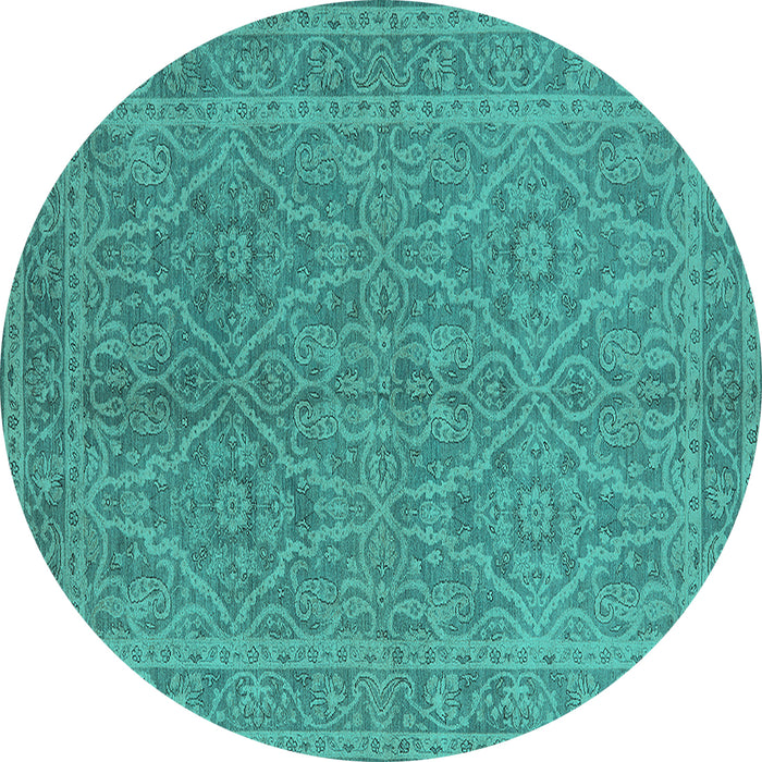 Round Oriental Turquoise Industrial Rug, urb1134turq