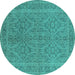 Round Oriental Turquoise Industrial Rug, urb1134turq