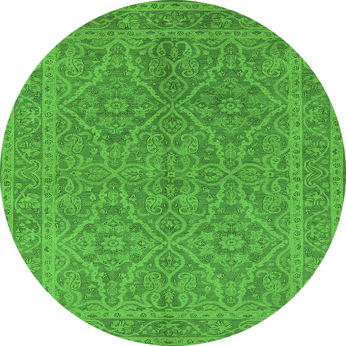 Round Machine Washable Oriental Green Industrial Area Rugs, wshurb1134grn