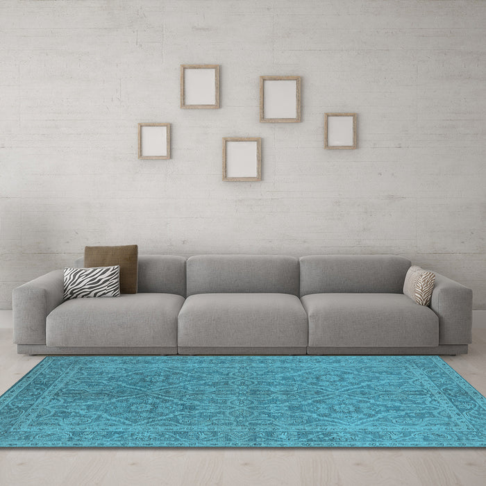 Machine Washable Oriental Light Blue Industrial Rug in a Living Room, wshurb1134lblu
