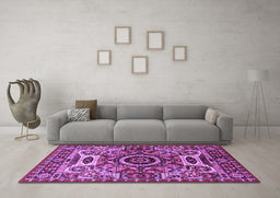 Machine Washable Oriental Purple Industrial Area Rugs in a Living Room, wshurb1135pur
