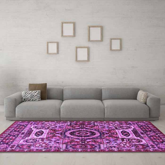 Machine Washable Oriental Purple Industrial Area Rugs in a Living Room, wshurb1135pur