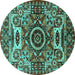 Round Oriental Turquoise Industrial Rug, urb1135turq