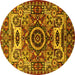 Round Oriental Yellow Industrial Rug, urb1135yw