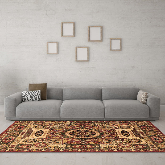 Machine Washable Oriental Brown Industrial Rug in a Living Room,, wshurb1135brn