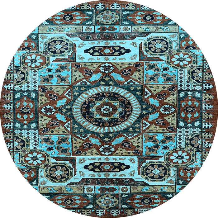 Round Machine Washable Oriental Light Blue Industrial Rug, wshurb1135lblu