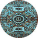 Round Machine Washable Oriental Light Blue Industrial Rug, wshurb1135lblu