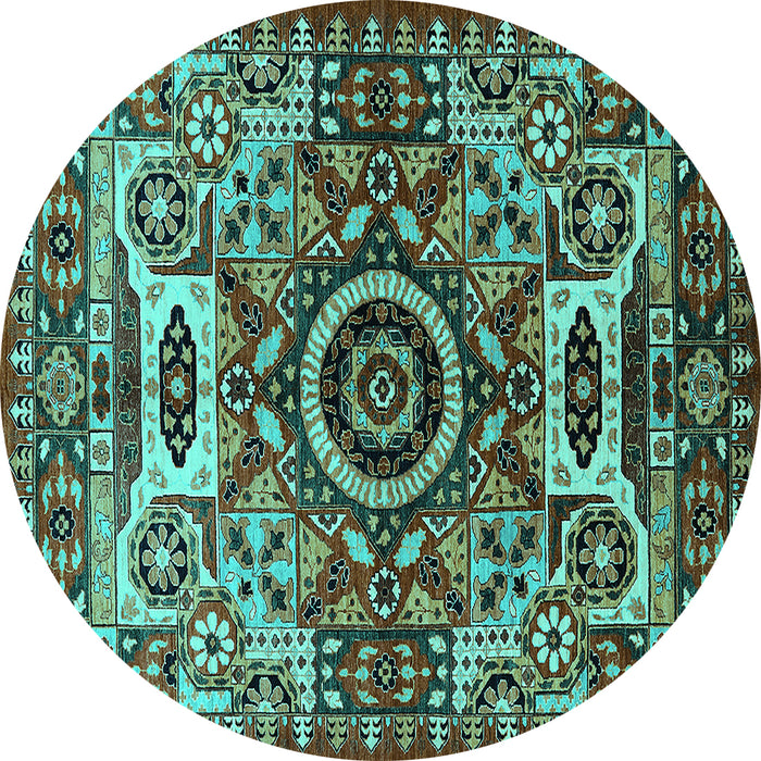 Round Machine Washable Oriental Turquoise Industrial Area Rugs, wshurb1135turq