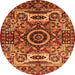 Round Machine Washable Oriental Orange Industrial Area Rugs, wshurb1135org