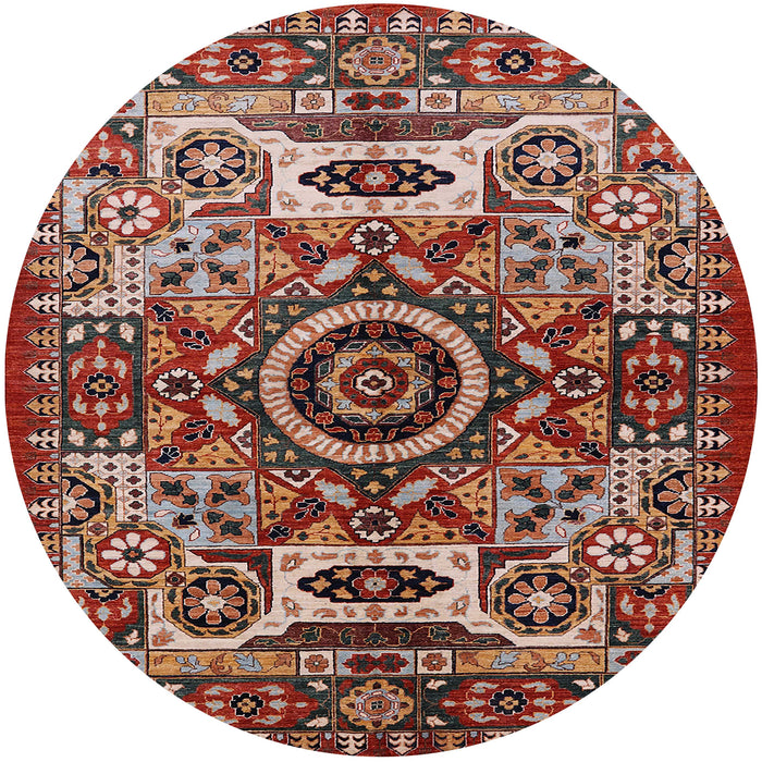 Round Machine Washable Industrial Modern Light Copper Gold Rug, wshurb1135